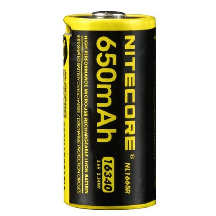 Аккумулятор Nitecore NL1665R 650mAh 16340 USB Li-ion battery с зарядкой через micro-USB