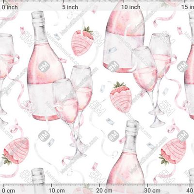 Розовое игристое, бутылки и бокалы с шампанским, ленточки и конфетти by E.KK8 370 DPI