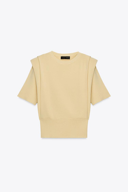 ZARA ТРИКОТАЖНЫЙ ТОП С ПОДПЛЕЧНИКАМИ, ЦВЕТ СЛИВОЧНОГО МАСЛА