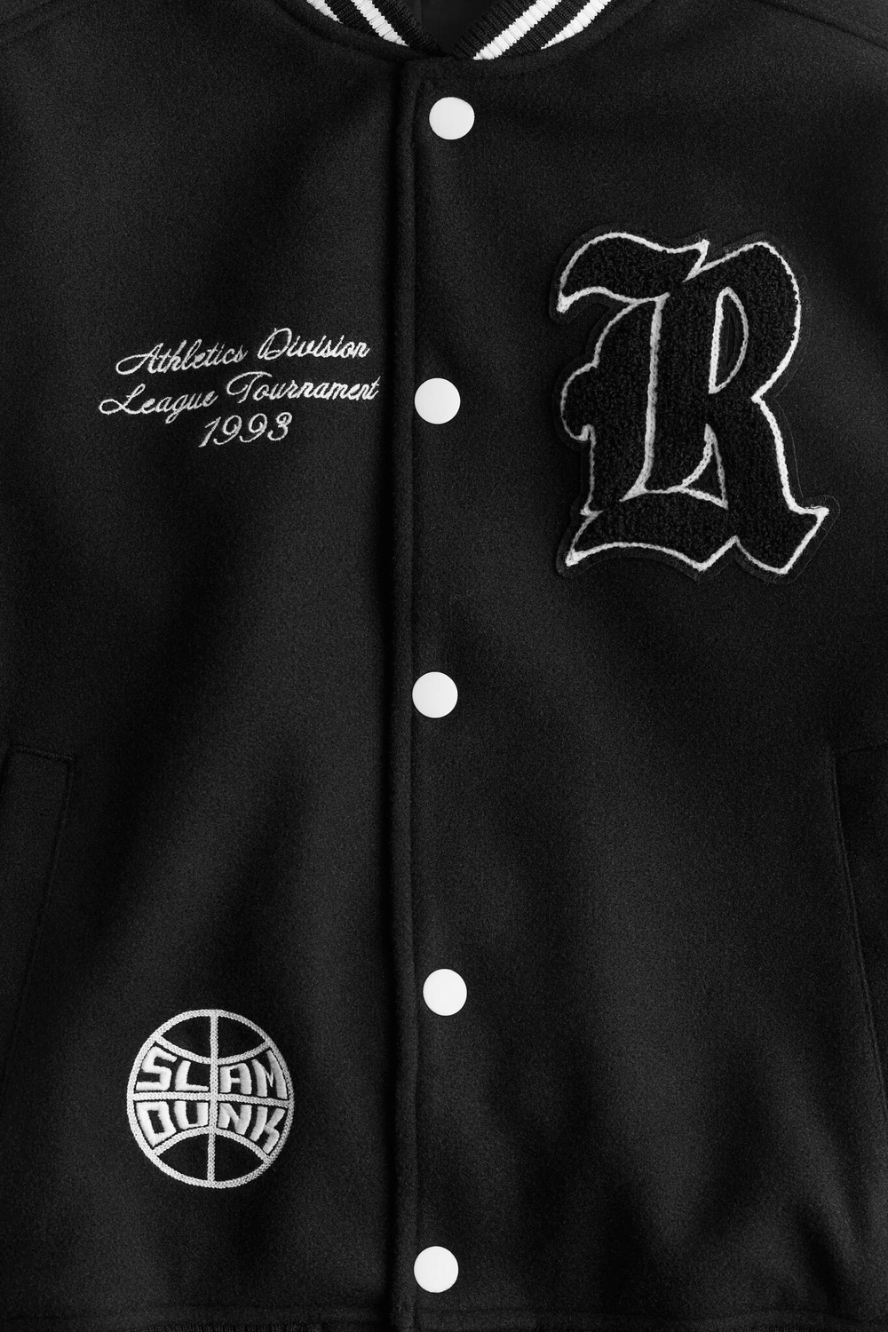 H&M Куртка-бомбер с вышивкой, черный/белый