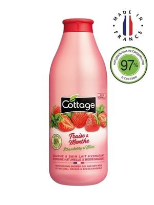 COTTAGE. Увлажняющий гель для душа и пена для ванны 2 в 1 КЛУБНИКА & МЯТА/ Moisturizing Shower Gel & Bath Milk – STRAWBERRY & MINT, 750 мл