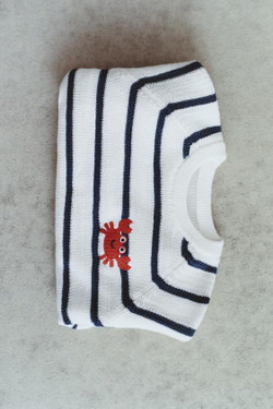 ZARA СВИТЕР В ПОЛОСКУ С ВЫШИВКОЙ КРАБА, ЭКРЮ/СИНИЙ