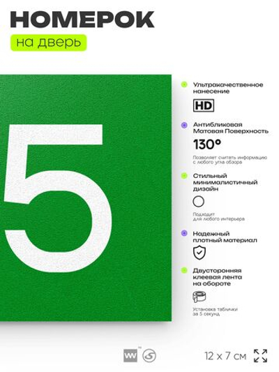 Номер на дверь 715, табличка на дверь для офиса, квартиры, кабинета, аудитории, склада, зеленая 120х70 мм, Айдентика Технолоджи