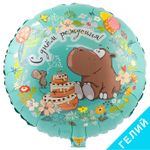Шар С Днем Рождения Бегемот с тортом, с гелием #1202-2808-HF1