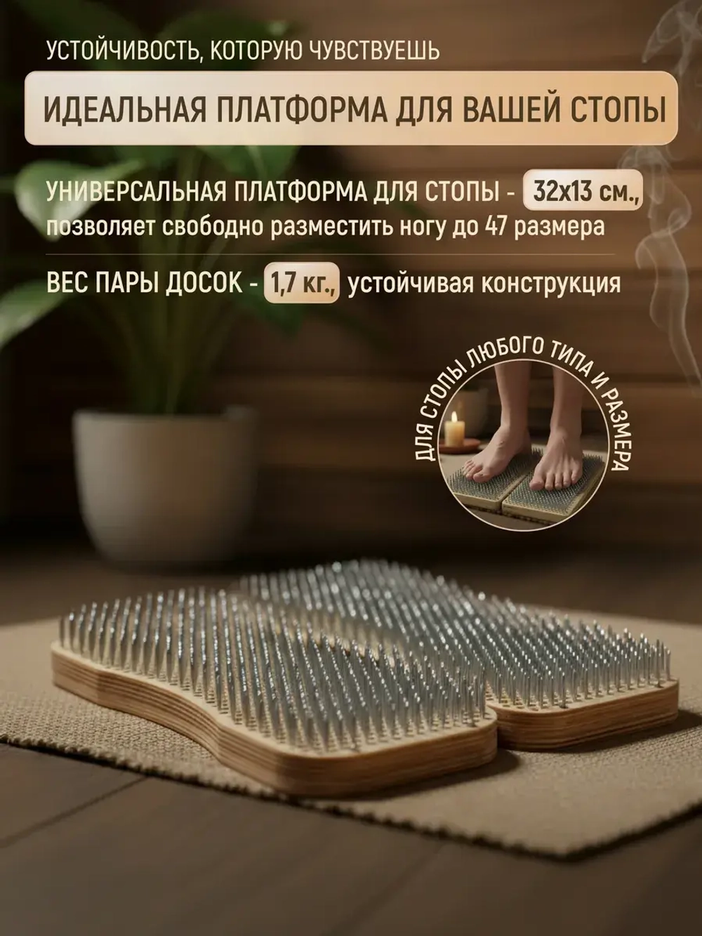 Доска Садху складная с гвоздями, шаг 8 мм для начинающих