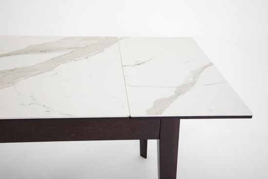 Стол Франк-М (дуб/нога светлый дуб с чёрной патиной/столешница керамика черный мрамор)