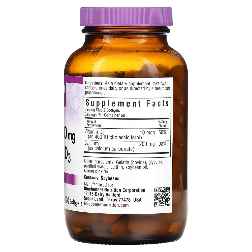Bluebonnet Nutrition, кальций и витамин D3, без молока, 120 мягких таблеток