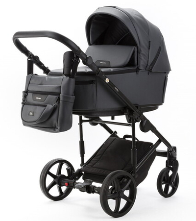 Детская коляска Adamex Zico Deluxe New 2 в 1 ZN-SA05 ТЕМНО-СЕРАЯ КОЖА