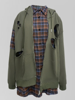 Толстовка 990917 удлиненная на молнии с клетчатой рубашкой внутри