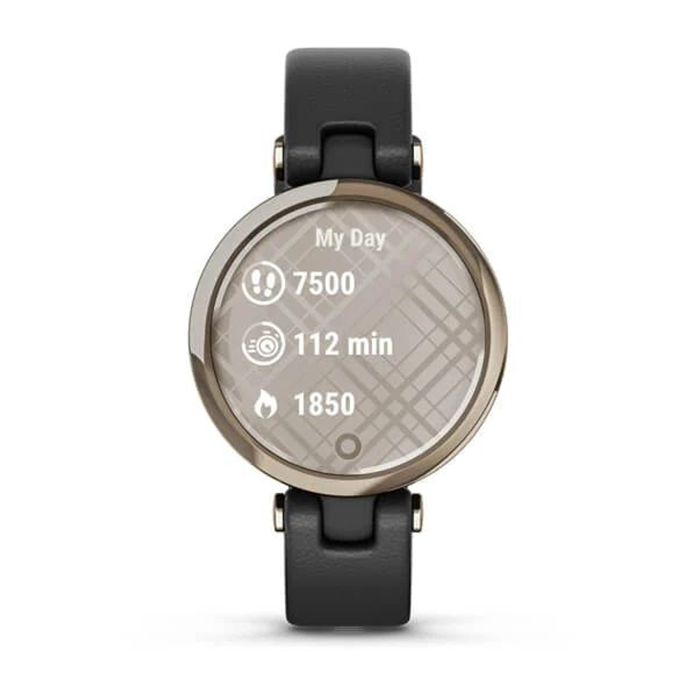 Часы Garmin Lily кремово-золотистый безель, черный корпус и итальянский кожаный ремешок, 010-02384-B1
