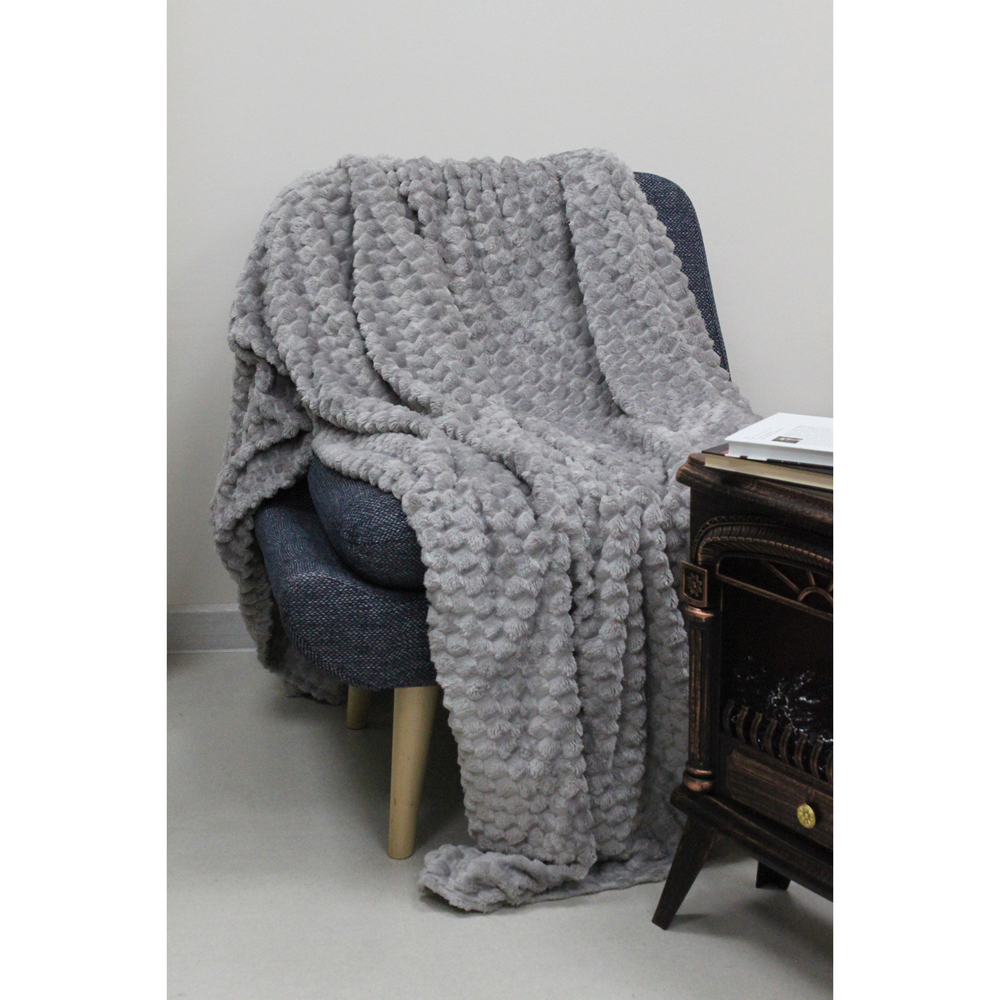 Плед 150*200см «Pompon», цвет светло-серый, микрофлис, 240 гр/м²