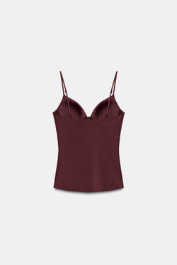 ZARA ТОП ИЗ СМЕСОВОГО ПОЛИАМИДА, ГРАНАТОВЫЙ
