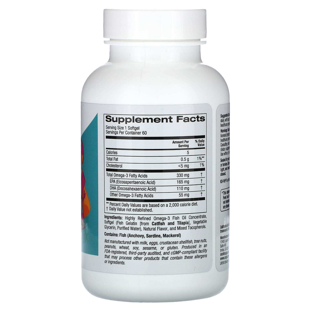 California Gold Nutrition, рыбий жир с омега-3 для детей, натуральный клубничный вкус, 60 капсул из рыбьего желатина
