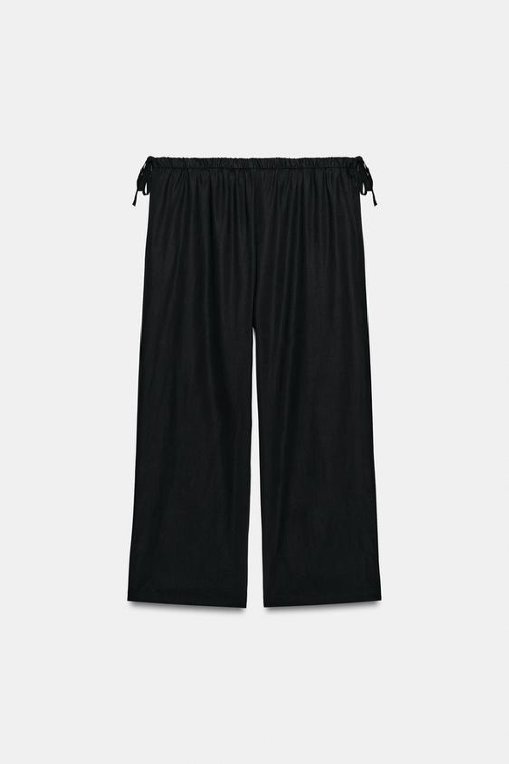 ZARA УКОРОЧЕННЫЕ БРЮКИ ИЗ СТРУЯЩЕЙСЯ ТКАНИ С ЗАВЯЗКАМИ, ЧЕРНЫЙ