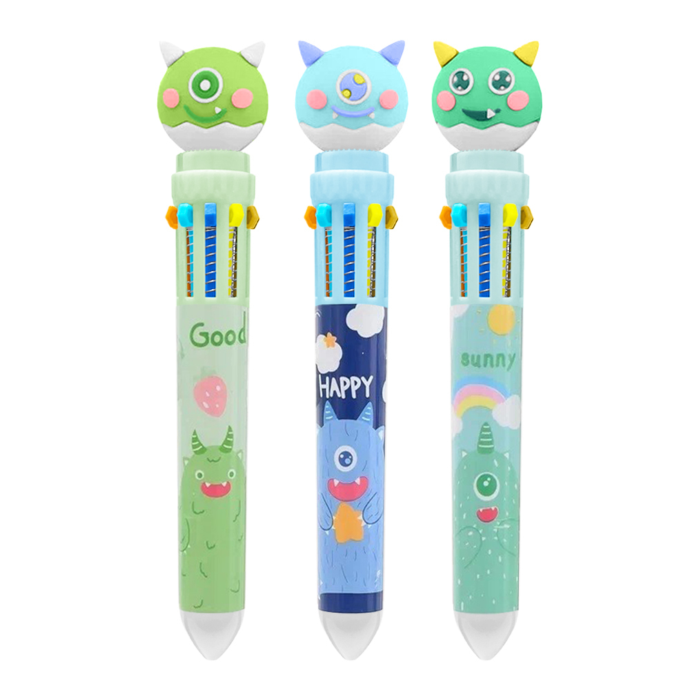 Ручка шариковая автоматическая 10 в 1 с фигуркой Монстрик, MC-Basir, Авторучка канцелярская детская 10 цветов с резиновой игрушкой