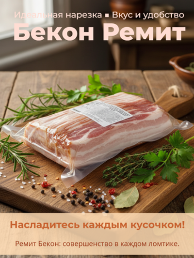 Бекон в/к нарезка замороженный "Ремит" 1 кг