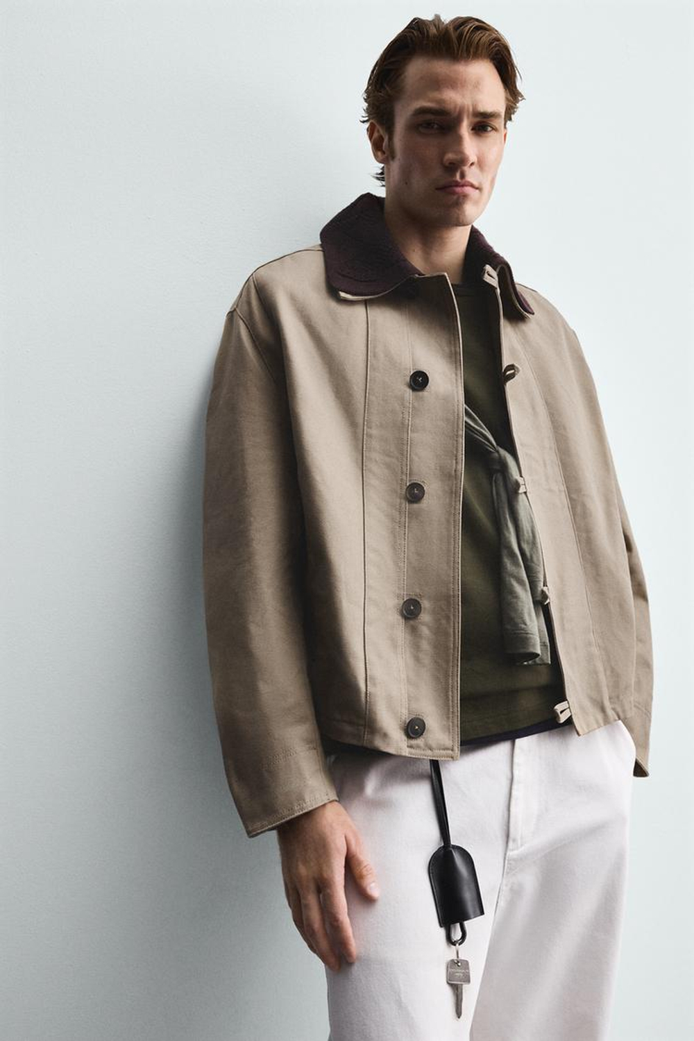 ZARA КУРТКА С КОМБИНИРОВАННЫМ ВОРОТНИКОМ, РЫЖЕВАТО-КОРИЧНЕВЫЙ