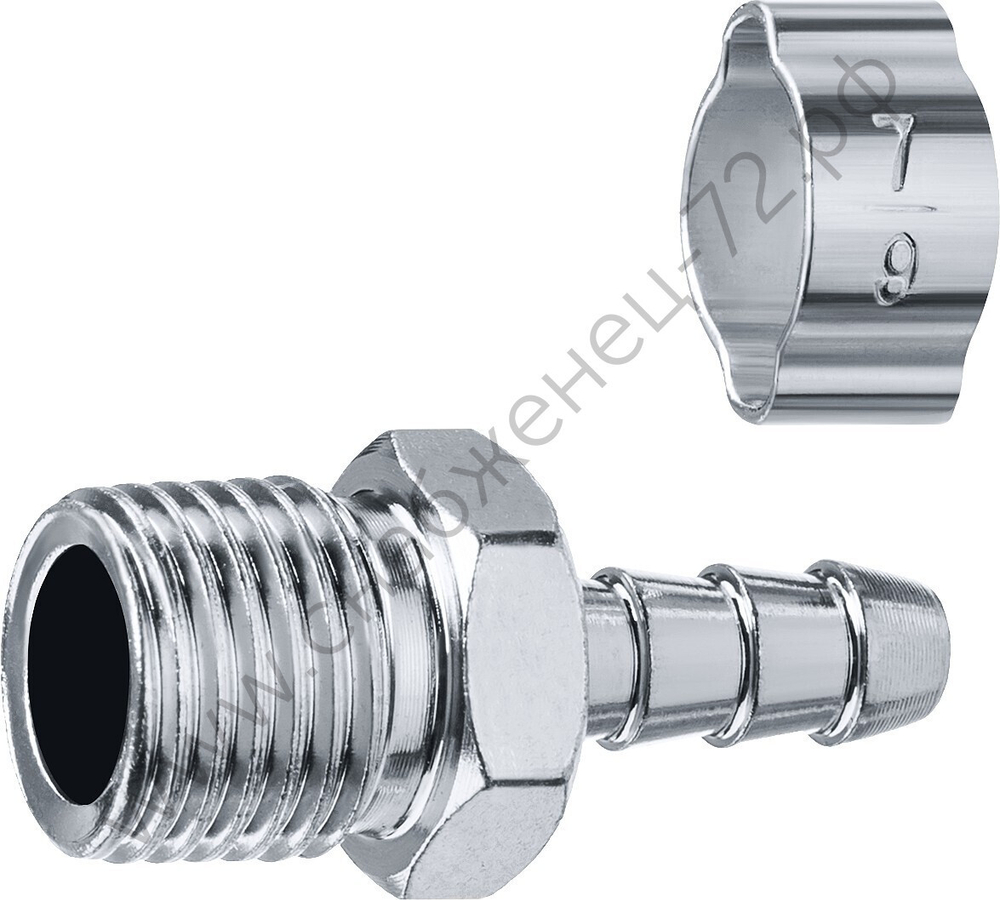 ЗУБР штуцер ″елочка″, 6 мм - 1/4″M, переходник с обжимным хомутом, Профессионал (64924-1/4-06)