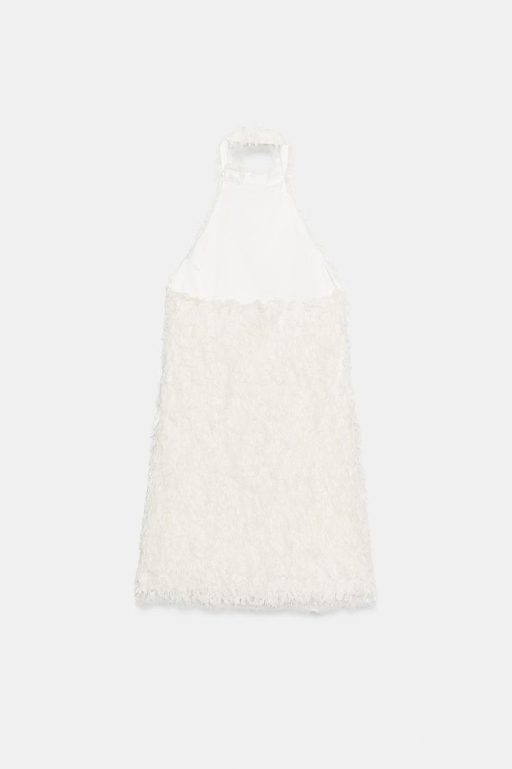 ZARA МИНИ-ПЛАТЬЕ С БАХРОМОЙ, ЭКРЮ