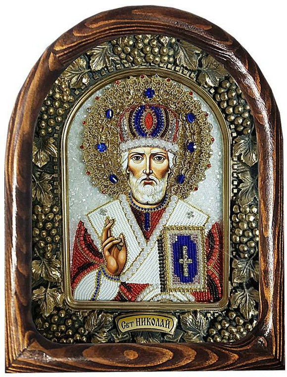Дивеевская икона святитель Николай Мирликийский, печать и бисер