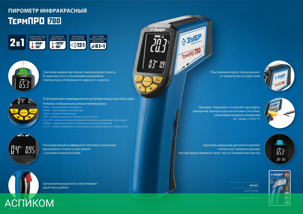 Пирометр Зубр ТермоПро 700 (45721-650)