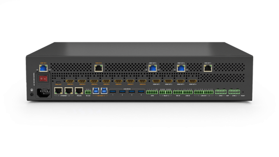 Wyrestorm MX-1007-HYB - презентационный бесподрывный матричный коммутатор 10х7 с USB-C (питание до 60 Вт), HDMI 2.0, USB 3.0, NHD, HDBT 3.0. Поддержка 4K@60Гц 4:4:4 (18 Гб/c), Dante, DSP, 100Вт усилитель аудио. Управление: 2xLAN, RS-232, GPIO.