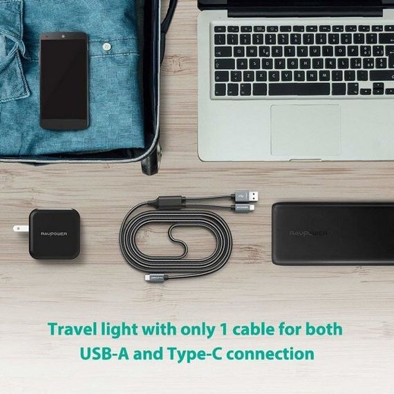 Кабель RAVPower USB-C to USB/USB-C 60W 1.8м (RP-TPC006) Black