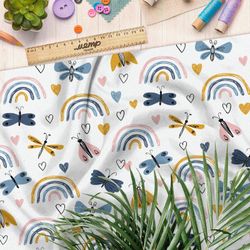 Ткань сатин радуги и бабочки