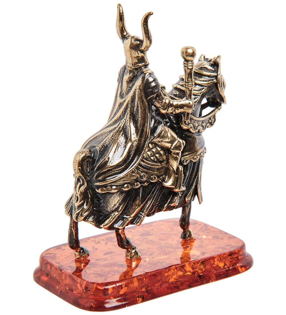 Народные промыслы AM-1274 Фигурка «Рыцарь на коне с булавой» (латунь, янтарь)