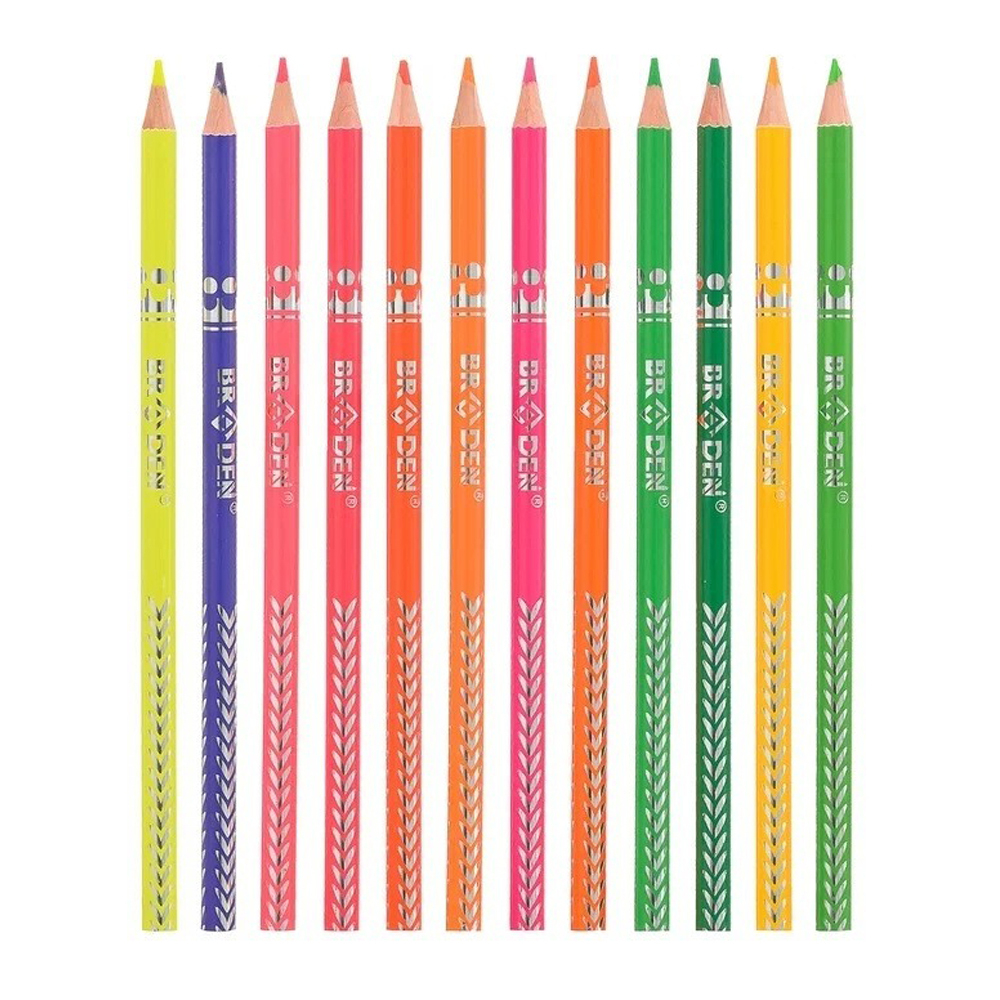 Карандаши цветные, Basir, деревянные, разноцветный корпус с серебристыми узорами, цветная упаковка, 12 шт