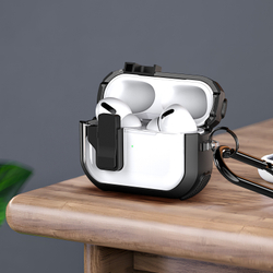 Прозрачный чехол черного цвета от Dux Ducis для наушников AirPods 4, серия PECN Series, в комплекте с карабином