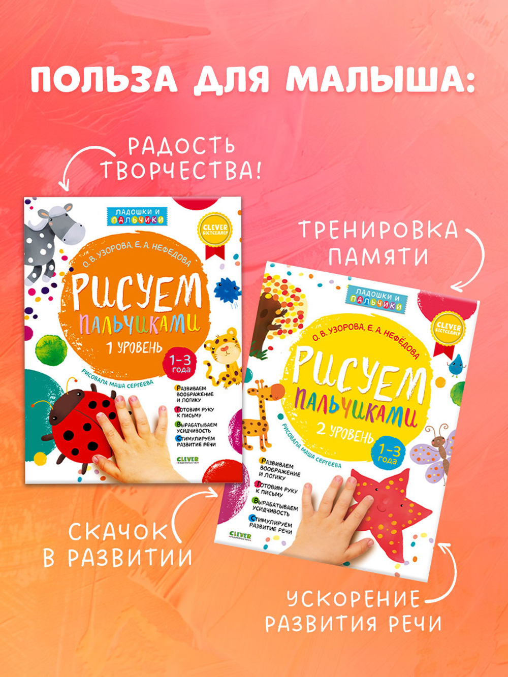 Комплект книг "Рисуем пальчиками 1 и 2 уровень. 1-3 года"