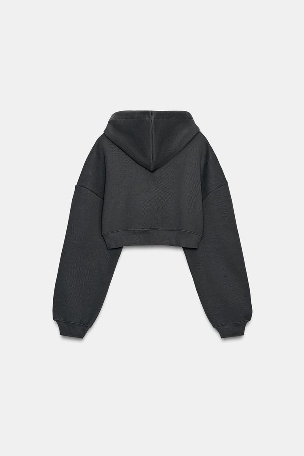 ZARA УКОРОЧЕННАЯ ТОЛСТОВКА С КАПЮШОНОМ, СЕРЫЙ