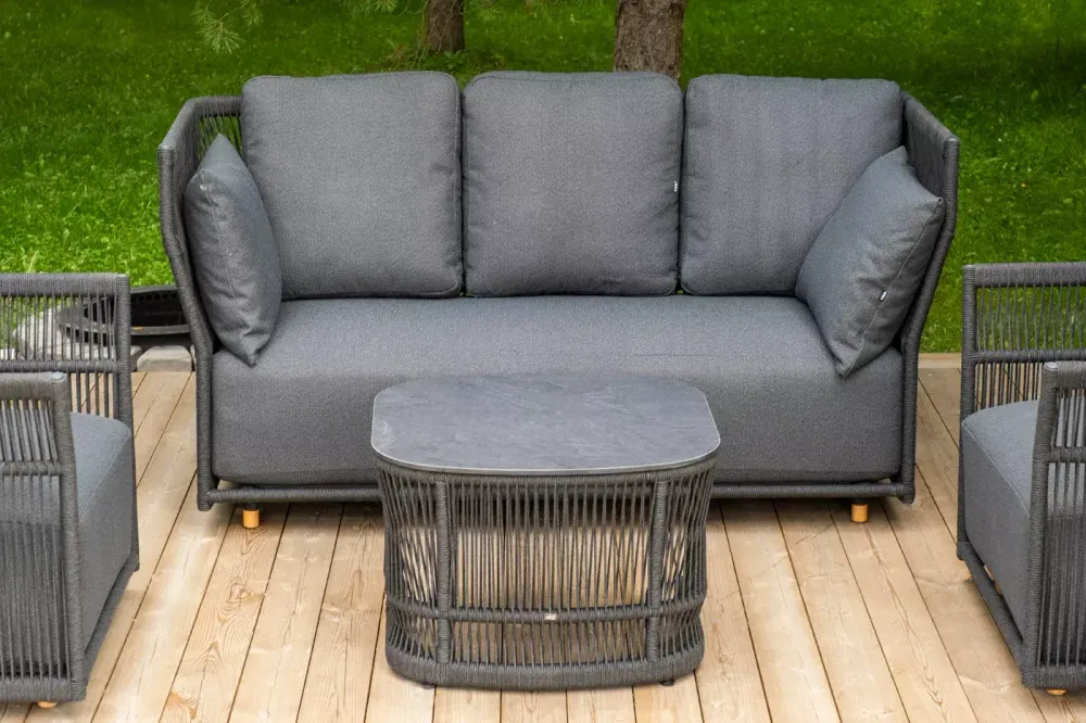 "Лугано" лаунж-зона 5-местная плетеная из роупа (веревки), каркас алюминиевый темно-серый, роуп темно-серый