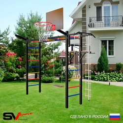 Уличная шведская стенка Sv Sport рукоход У5321К (Турник/Брусья/Деревянные/Щит баскет/Кронш бокс/Канат/кольца/лестница)