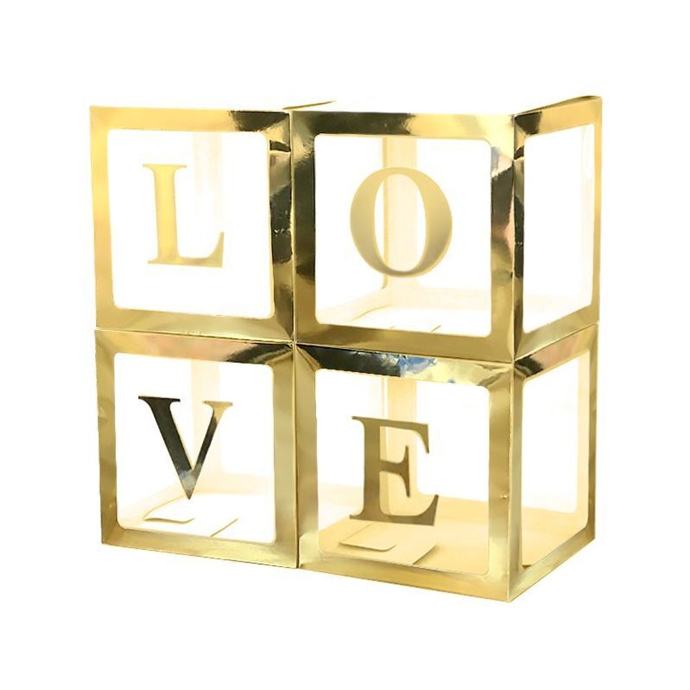 Набор коробок для шаров, Love, Золото, 30*30*30 см, 4 шт. в упак.