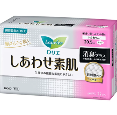 Прокладки гигиенические с крылышками дезодорирующие с активированным углем 20,5 см 22 шт KAO Laurier Happy Skin Deodorant Plus