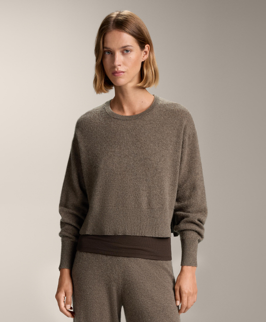 Oysho Джемпер с круглым вырезом из 100% кашемира, серо-коричневый