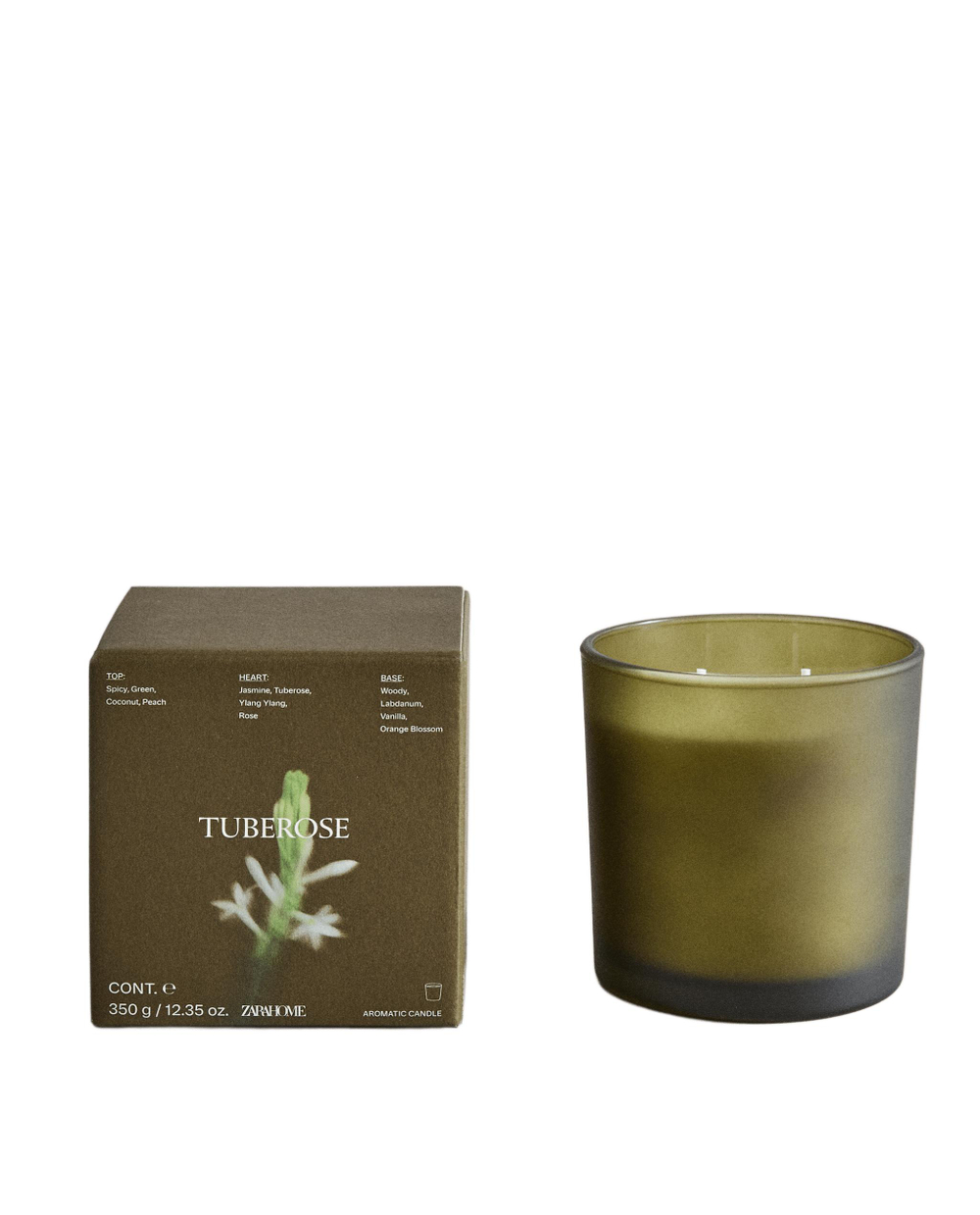 Zara Home Свеча ароматическая Tuberose 350 г, растительный воск, аромат цветочный, Розовый