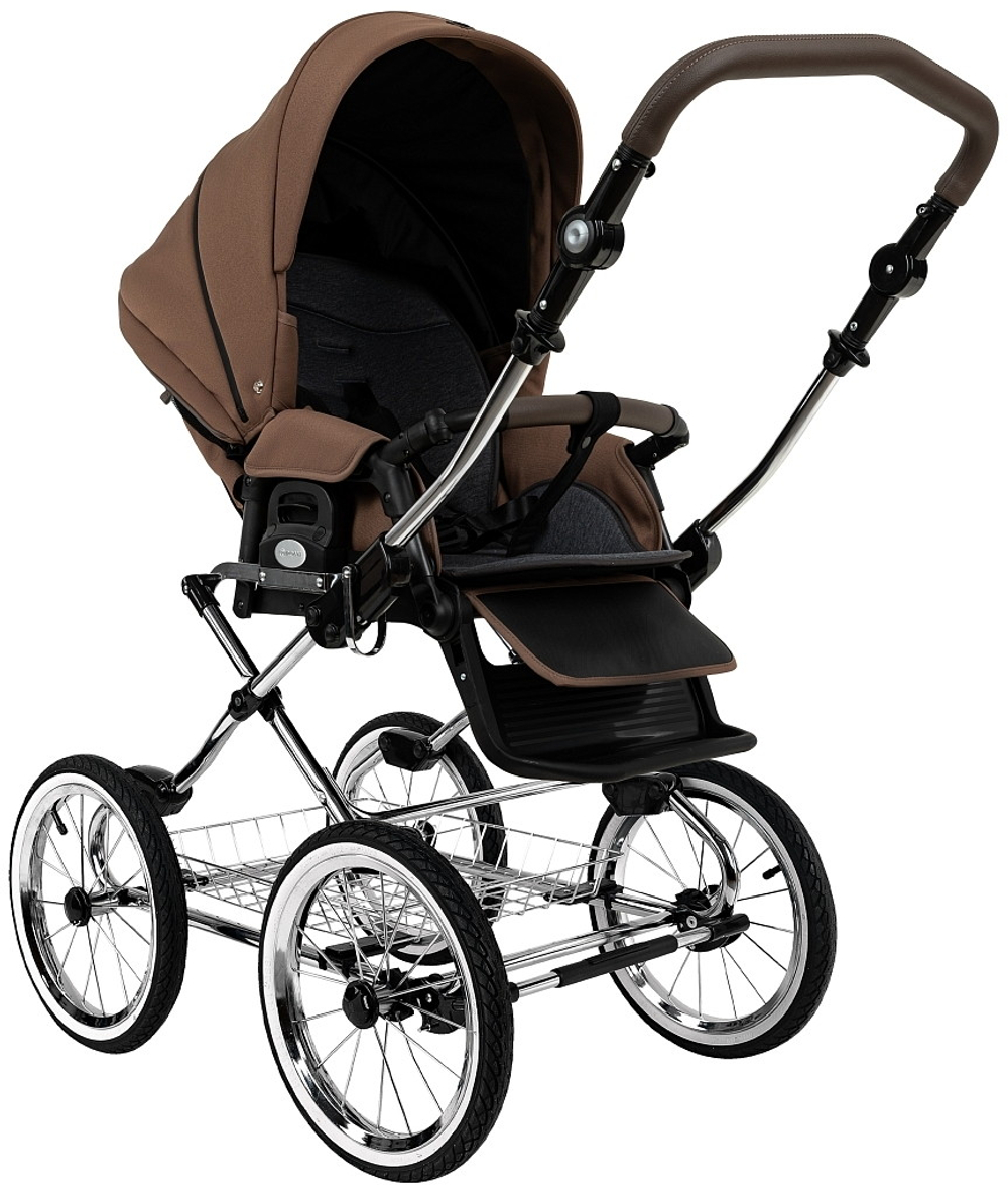 Детская коляска Roan Bass Next Classic d14 2.0 3 в 1 с автокреслом Pituso Baesa Pro Black,Beige Canopy BSNC/91/2 Mocha Mousse/Black/руч.Cappuccino