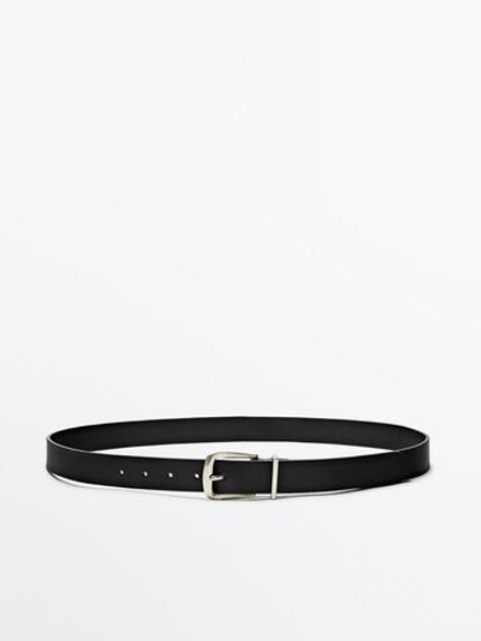 Massimo Dutti Кожаный ремень с металлической шлевкой, черный