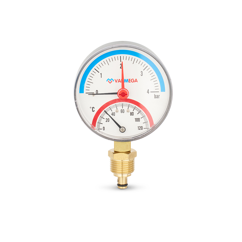 Термоманометр радиальный Varmega - 1/2" (D-80мм, шкала 0-6 бар / 0-120°C)