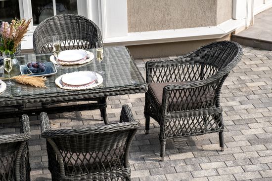 "Амароне" обеденная группа из искусственного ротанга на 6 персон, цвет графит