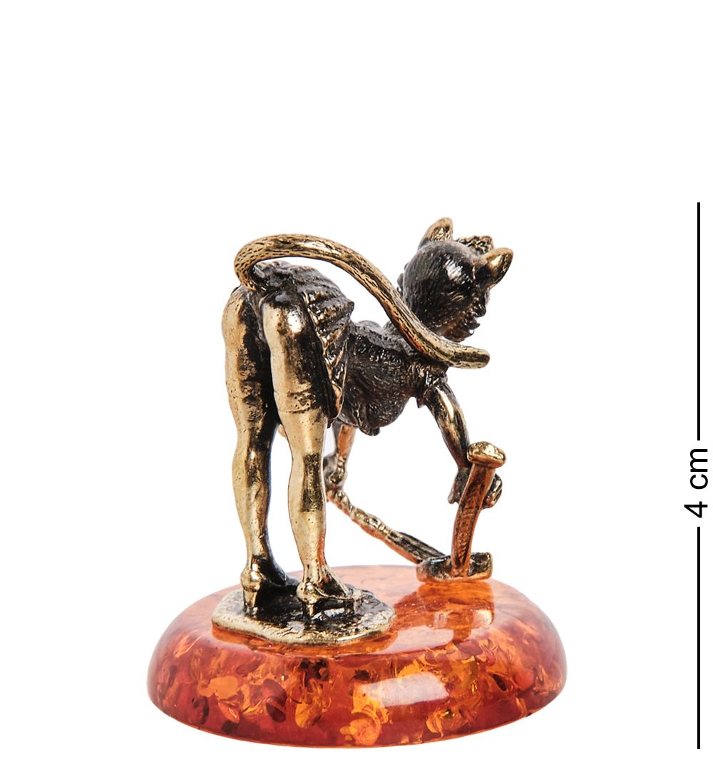 Народные промыслы AM-1069 Фигурка «Кошка Горничная Лиза» (латунь, янтарь)