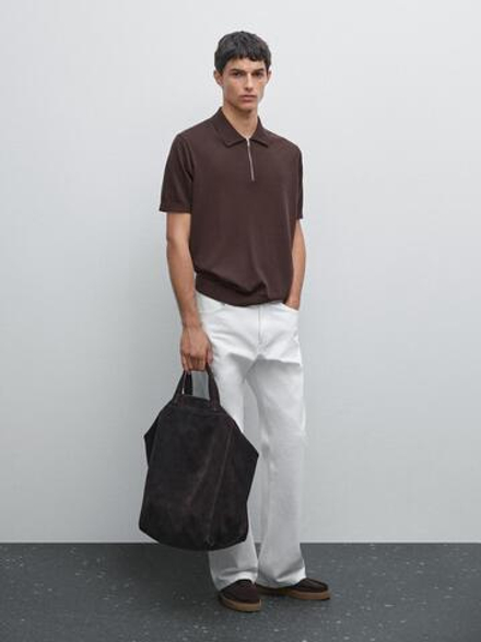 Massimo Dutti Трикотажное поло с воротником на молнии, гранатовый