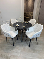 Круглый раздвижной стол "Бонжур", керамогранит, черный мрамор и стулья "ШЕЛЛ"