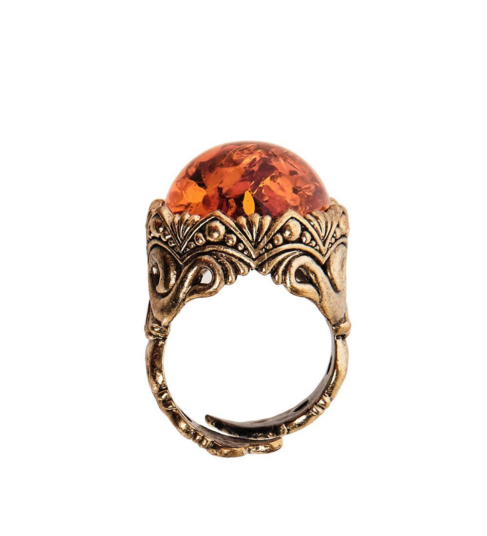 AM-2509 Кольцо «Театральное» (латунь, янтарь)