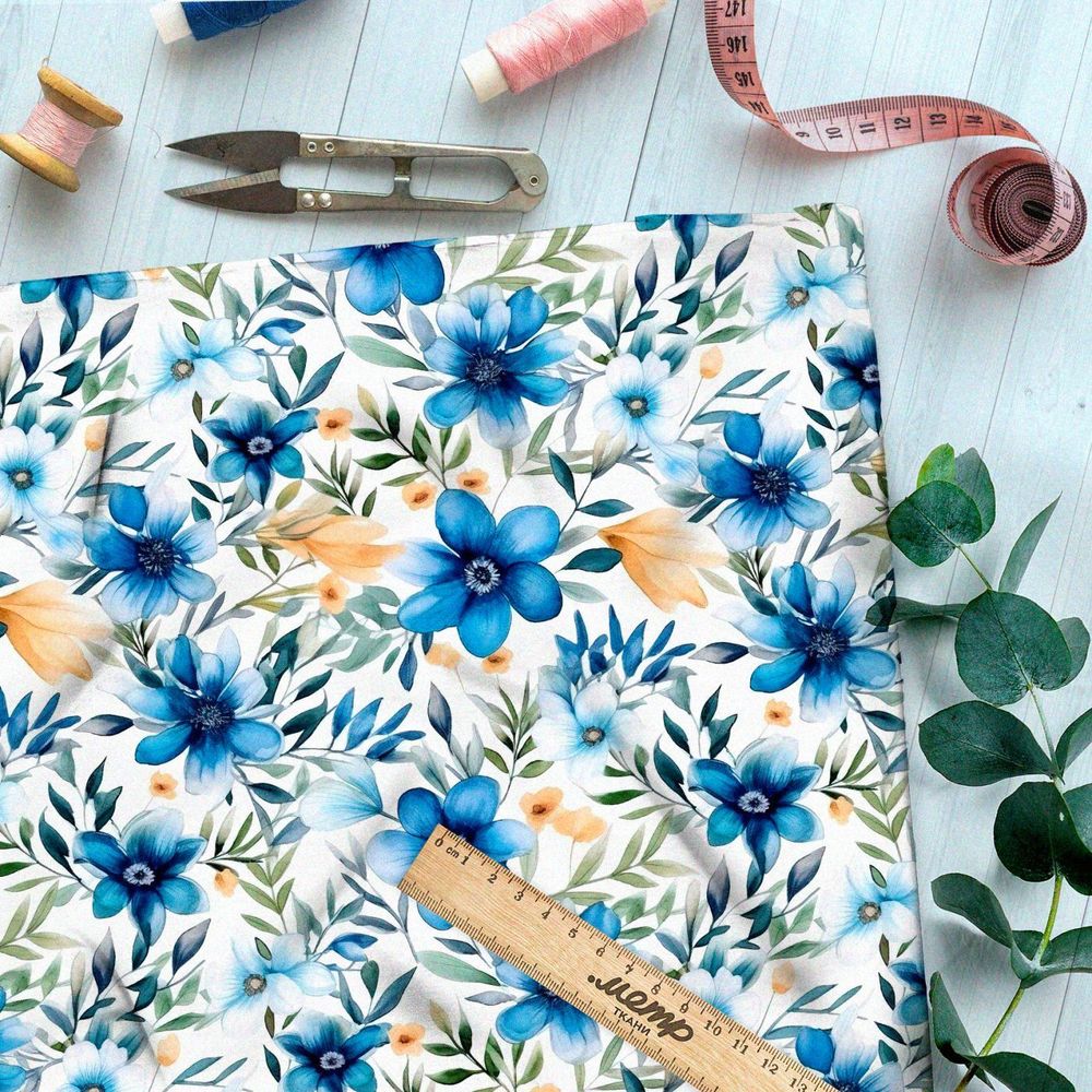 Ткань премиум интерлок яркие луговые цветы