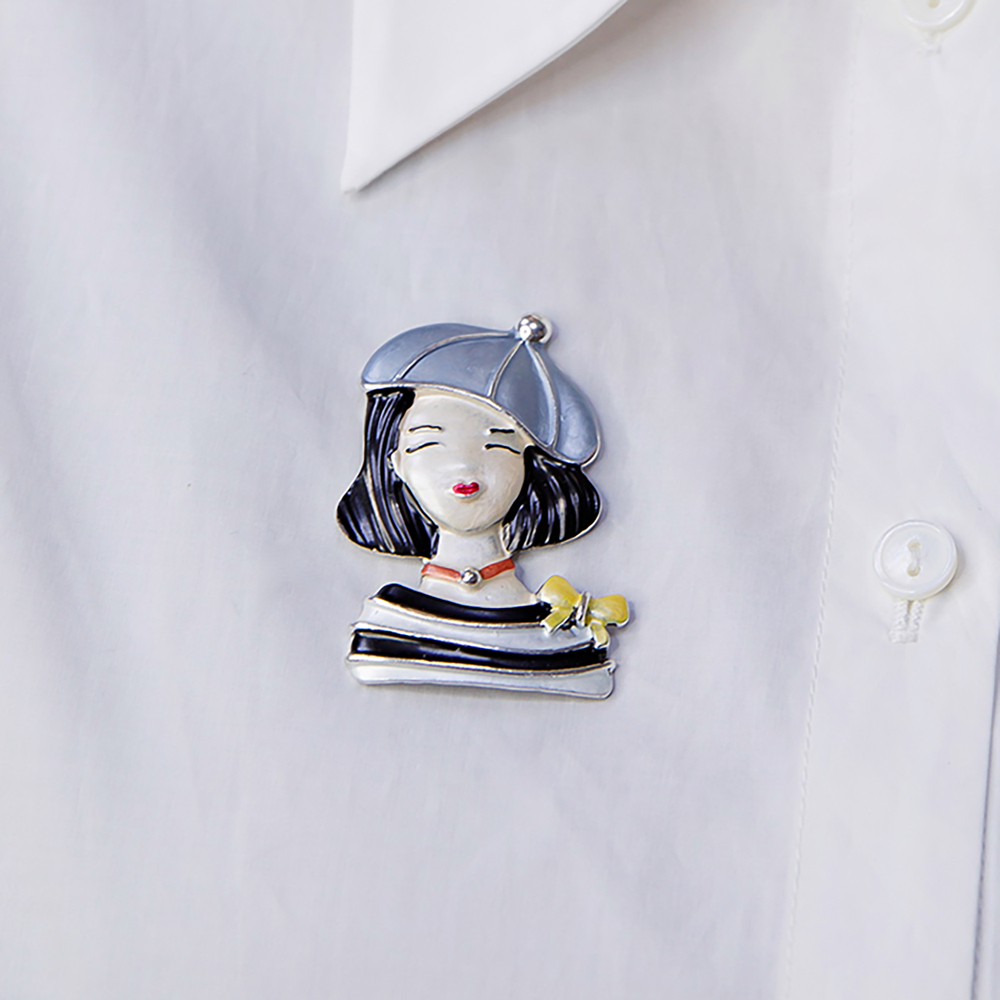 Брошь Shadore Девочка в берете XZ1479.2 BW/S
