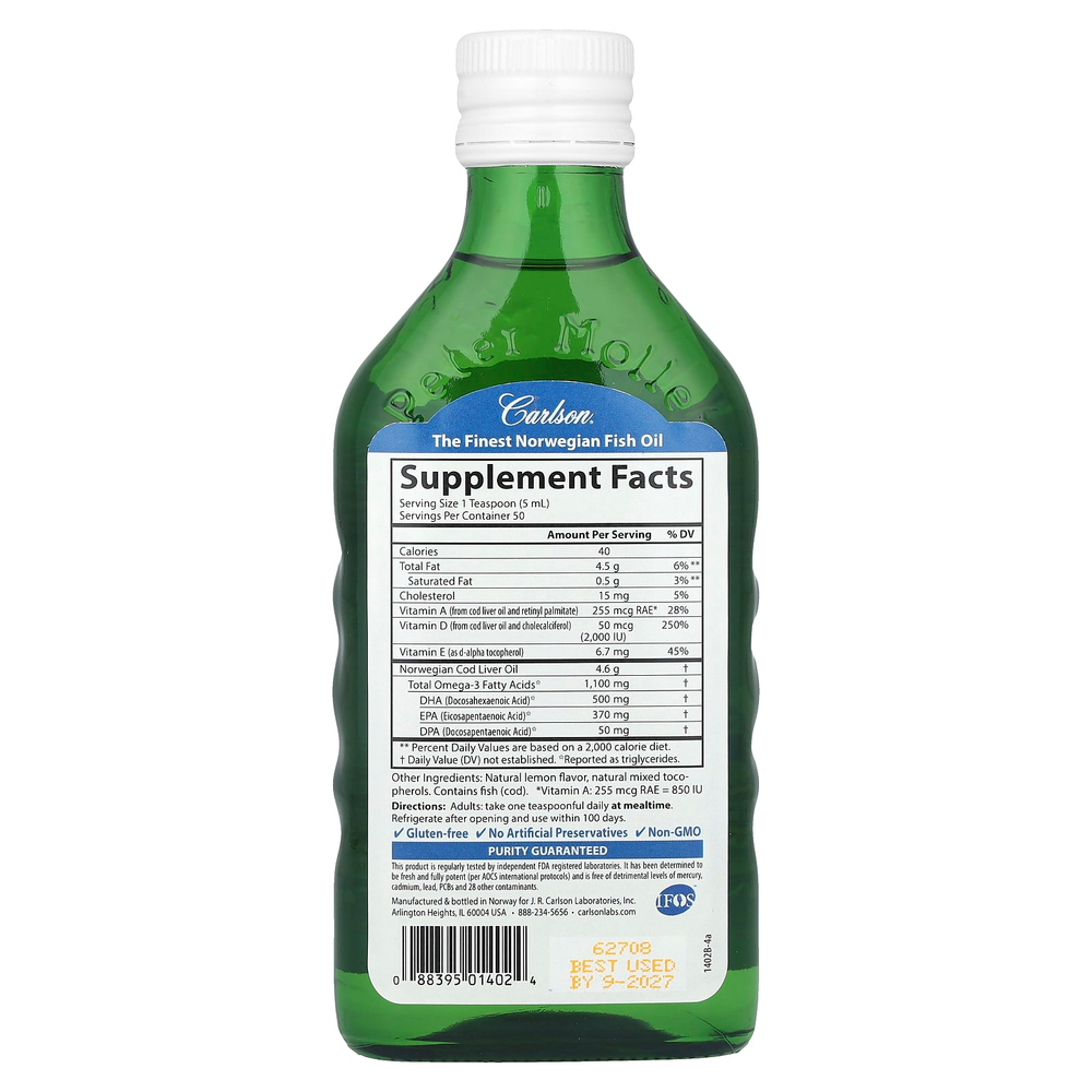 Carlson, Norwegian Super D Omega-3 с натуральным вкусом лимона, 250 мл (8,4 жидких унции)